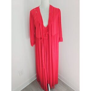 Gilead Vintage Peginor Red Lace Robe Lingerie Nylon Nightgown Set M Medium